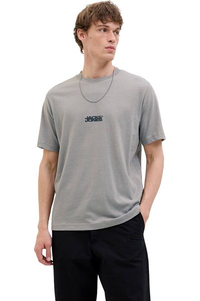 Jack & Jones Tricou JACK & JONES Sago Logo Slub - 12276524-Γκρι Φανέλα