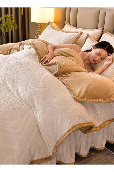 sharpdo Bedding Set 4Pcs,Winter Plush Quilt Cover,Queen Size Quilt Cover 200*230cm