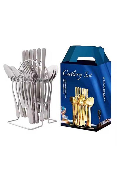 Generic 24-Piece Stainless Steel Cutlery Set, Dishwasher-Safe Kitchen Utensil Set (Knives, Forks And Spoons)
