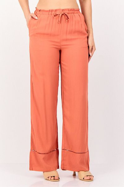 Hurley Women Regular Fit Textured Wide Leg Pants, Rust
