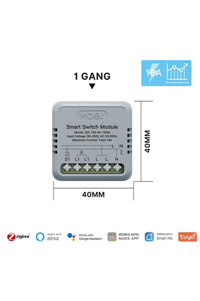 MOES Switch Module 16A Tuya ZigBee Smart Mini Switch Module Electricity Consumption Monitor Light Sw