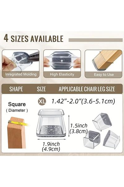 Choice 1 Pc XL 28PCS 28Pcs Chair Leg Floor Protectors Square, Silicone Felt Furniture Leg Pads Caps Covers