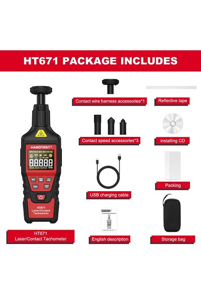 Choice HT671 HABOTEST HT671 2-in-1 contact and non-contact laser tachometer (switchable mode) 10-99999 coun