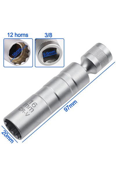 Choice 16mm 1pc 14/16mm Spark Plug Socket Wrench Adapter Set Universal Joint with Magnetic Flexible Socket