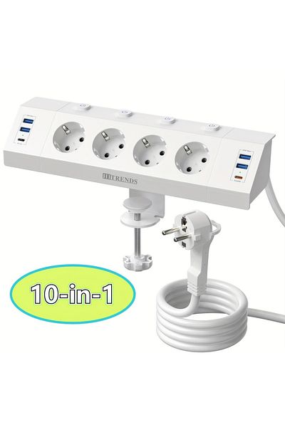 Choice مقبس سطح مكتب أبيض 110-250 فولت EU 4 مع منفذ USB C 20 وات، مقبس طاقة سطح مكتب مع مفتاح مستقل، 4-