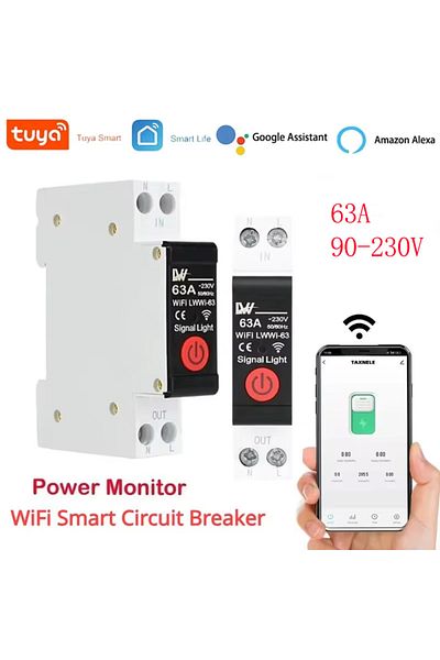 Choice Black with metering Tuya-63A PM jj TUYA WIFI Smart Circuit Breaker Power Metering 1P 63A DIN Rail fo