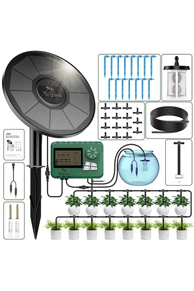 Choice 3W Solar irrigation system,DIY watering timer,with a 15 meter hose suitable for garden balcony,green