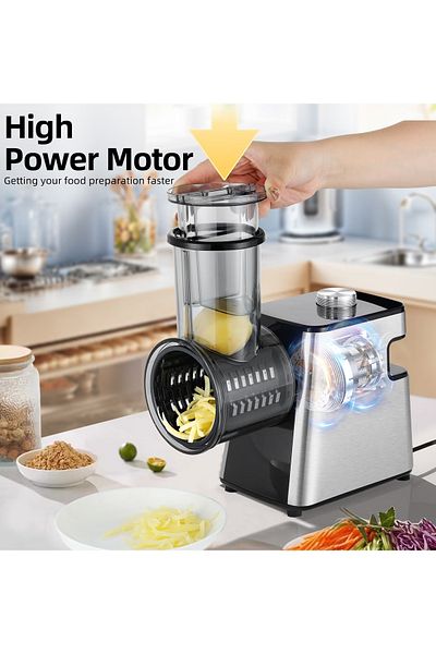 ET-LIFE 7 in 1 Professional Electric Cheese Grater and Slicer, 300W, for Vegetable, Block Cheese,for Kitchen