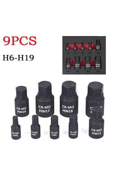 Vibra Tite 9pcs Hexagon Screwdriver Socket H6 H7 H8 H10 H12 H14 H17 H18 H19 Hex Bit Nuts Driver Socket 1/4in...