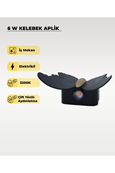 AC AYDINLATMA 6W. Kelebek Aplik Çift Yönlü Amber Işık