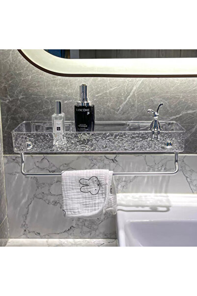 Living رف حمام أكريليك مثبت على الحائط مع قضيب مناشف وخطافين