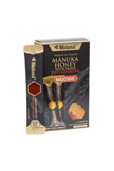 Manuka Meland MGO300+ Manuka Honey Sachets with Red Ginseng, 10 Pack - Pure Raw Honey from New Zealand