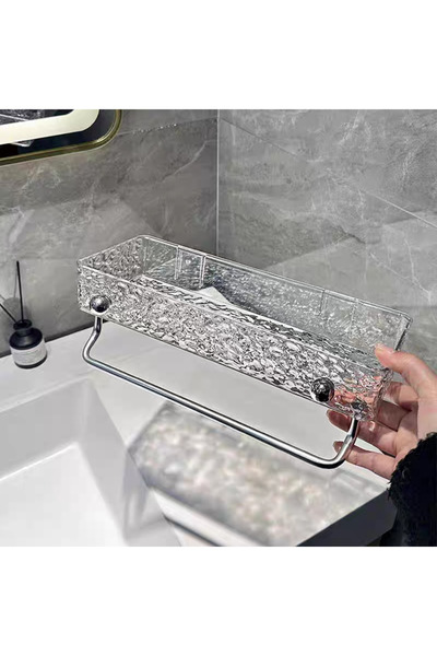 Living رف حمام أكريليك مثبت على الحائط مع قضيب مناشف وخطافين