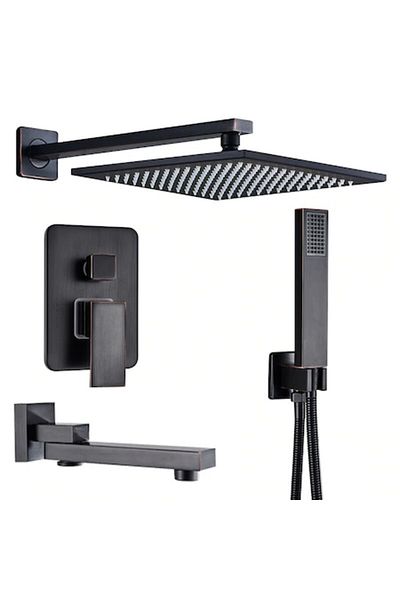 CasaVie Black Shower Set with Square 30 cm Shower Head, Minimalist Design, Rain Shower, Built-in Faucet, 3 W