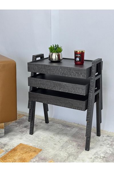 Living Modern Wooden Side Table Set – 3 Pieces – 40 cm Height × 35 cm Width × 50 cm Length