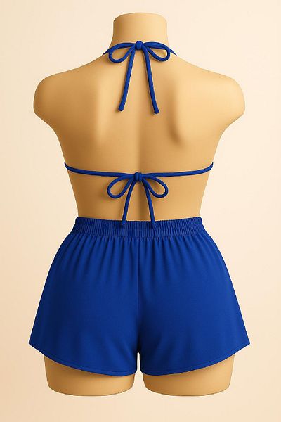 ALFA AKSESUAR 03 Women's Blue Shorts Waist and Neck Tie Bikini Set