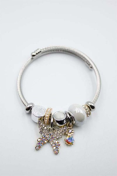 Rasanet Butterfly Bracelet with Steel Charm - White