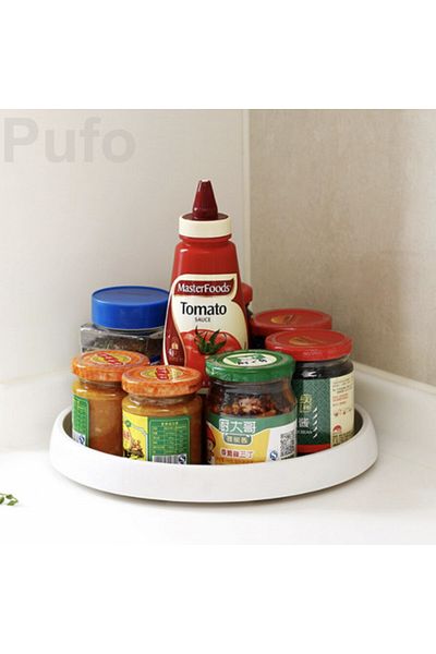 PUFO rotating tray organizer for refrigerator or cabinet with non-slip surface, 25 cm, white