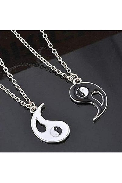 REDz Accessories Yin Yang Necklace Set, Black and White, Gift for Couple or Best Friends