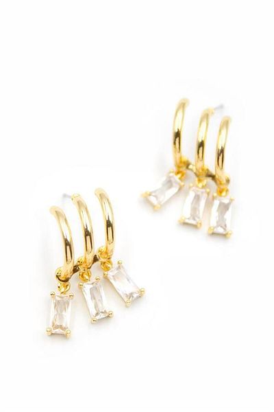 Rasanet Large Baguette Stone Earrings - Gold