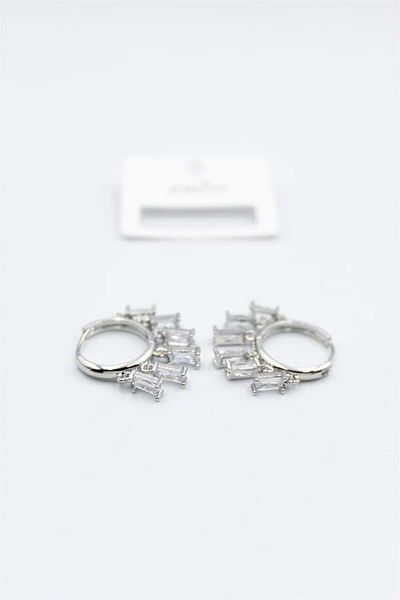 Rasanet Baguette Stone Shakira Earrings - Silver