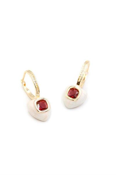 Rasanet Enameled Heart Earrings - Red