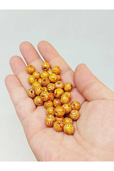 Yasamtohumu خرز خشبي منقوش 8 ملم/50 قطعة (53308)