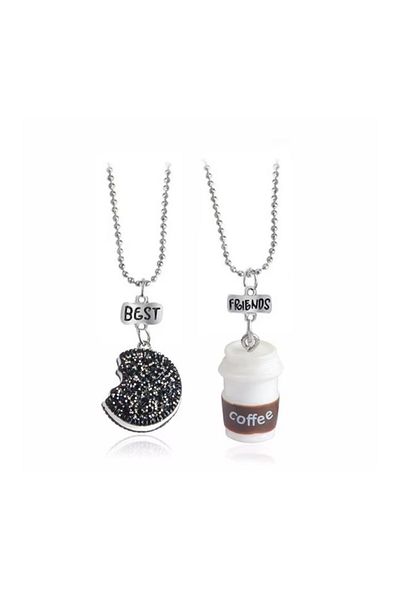 REDz Accessories Funny Friends Necklaces, Biscuit And Coffee, Pair Pendant Set