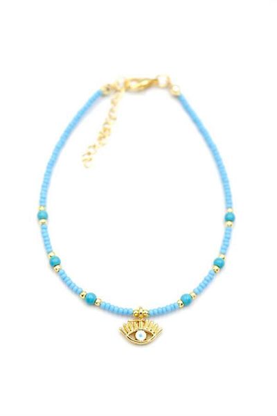 Rasanet Beaded Eye Anklet - Turquoise