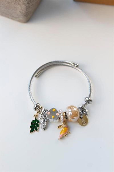 Rasanet Steel Charmed Bird Bracelet - Brown
