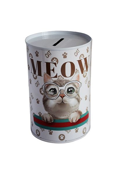 PUFO Pușculiță decorativă metalică Smart Kitty, 12 x 8 cm