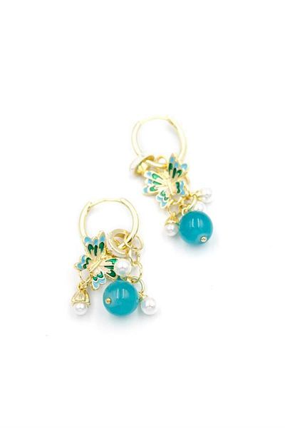 Rasanet Beaded Butterfly Earrings - Turquoise