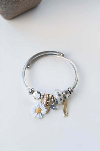 Rasanet Steel Charm Daisy Bracelet - White