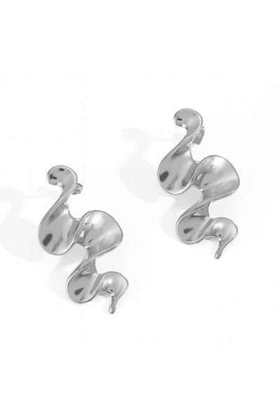 REDz Accessories Wave Texture Earrings, Artistic Style, Wavy, Glam Look, Silver