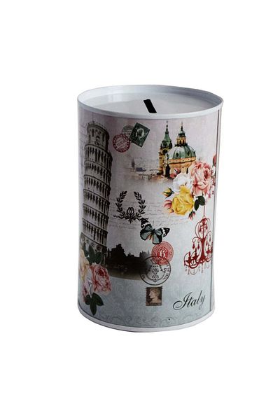 PUFO Pușculiță decorativă metalică italiană, 12 x 8 cm