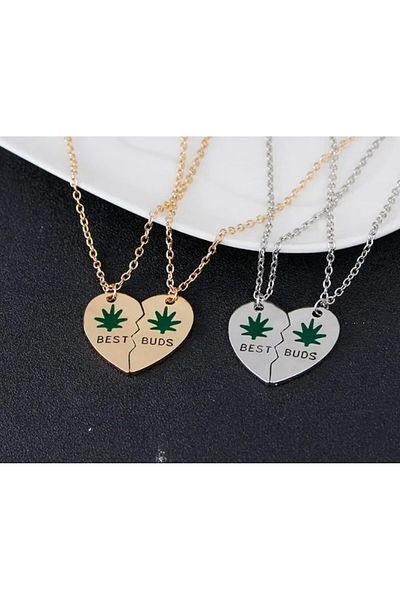 REDz Accessories Friendship Necklace Set, Best Buds Heart With Leaf, 2 Necklaces, Silver