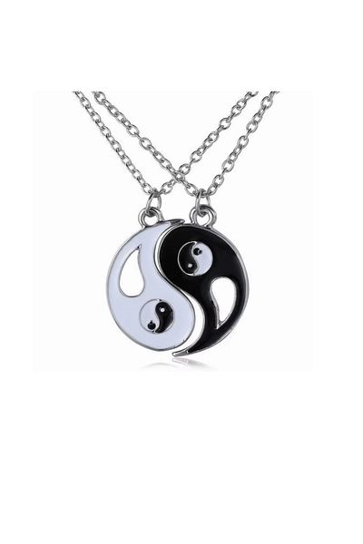 REDz Accessories Yin Yang Necklace Set, Black and White, Gift for Couple or Best Friends