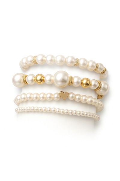 REDz Accessories Set de bijuterii brățări cu perle, detalii aurii, aspect elegant și modern