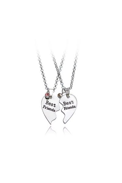 REDz Accessories Best Friends Necklace, Heart Pendant With Stones, Silver