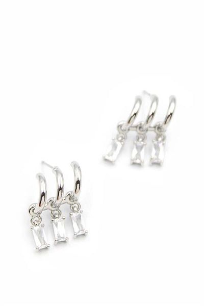 Rasanet Small Baguette Stone Earrings - Silver