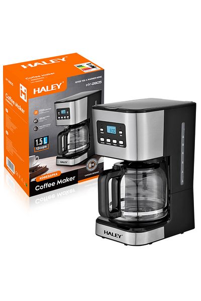 HALEY Coffee Maker 950W, 1.5L, LED Display, Anti-Drip, Smart Brewing, Stainless Steel