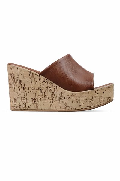 Lal Shoes & Bags Becca Women's Cork Sole Wedge Heeled Slippers-Tan