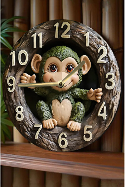 kutuTR 🕒   Double Layer Mdf Wall Clock with 3D Look – Cute Monkey Design Sdw339