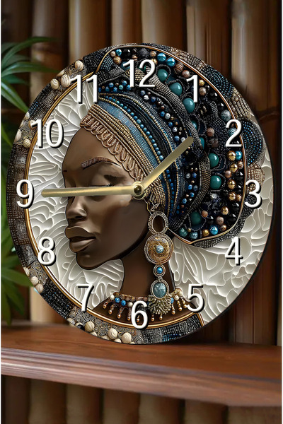 kutuTR 🖤   Double Layer Mdf Clock with African Woman Portrait |   33cm |   A...