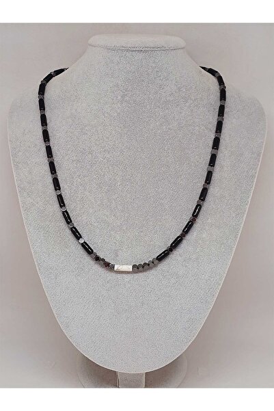 Yasamtohumu Colier unisex cu design de piatră de Howlite și piatră de onix (54424)