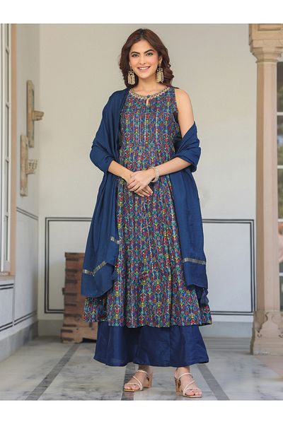 Janasya by Styli Embellished Sleeveless Kurta with Palazzo and Dupatta Set