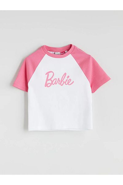 LC Waikiki Lcw kids white crewneck barbie Printed girls' t-shirt and shorts skirt