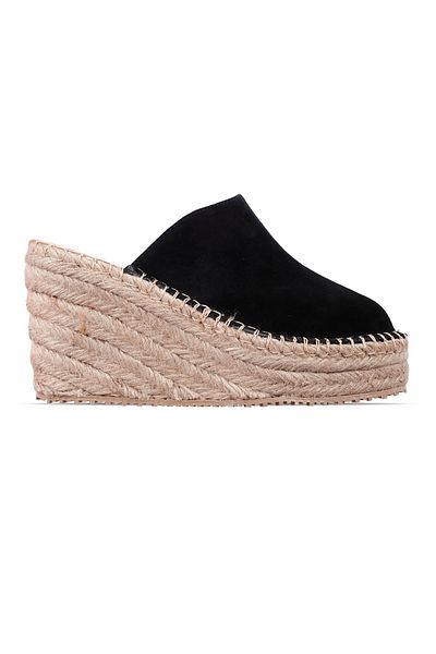 Lal Shoes & Bags Blouse Women's Genuine Leather Closed Suede Wedge Heeled Slippers-S.Black