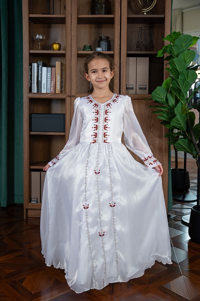 ddaniela D' Daniela - Mariam Embroidered White Jalabiya Abaya with Tie-Up Belt and Sleeves -for Girl