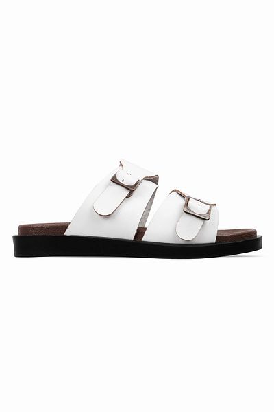Lal Shoes & Bags Miloze Women's Bodrum Two Belt Buckle Detailed Slippers-White